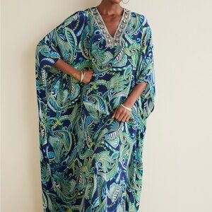 Soft Surroundings Coastal Paisley Blue Zorica Caftan Style Number: 2GF80